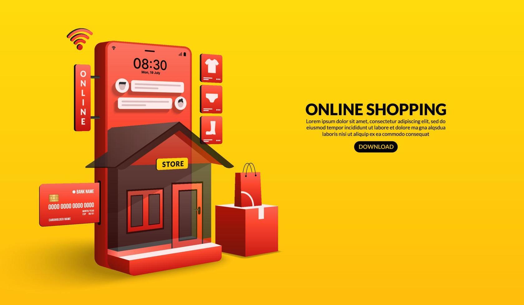 Online shopping on website and mobile application by smart phone, Digital marketing shop and store concept vector