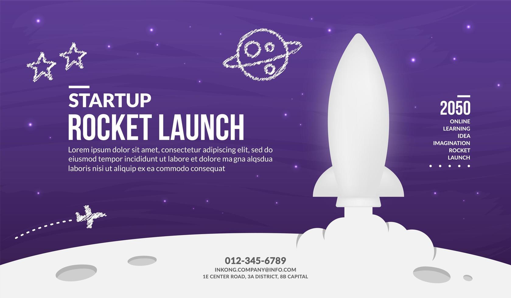 White rocket launching to space background, business start up concept vector