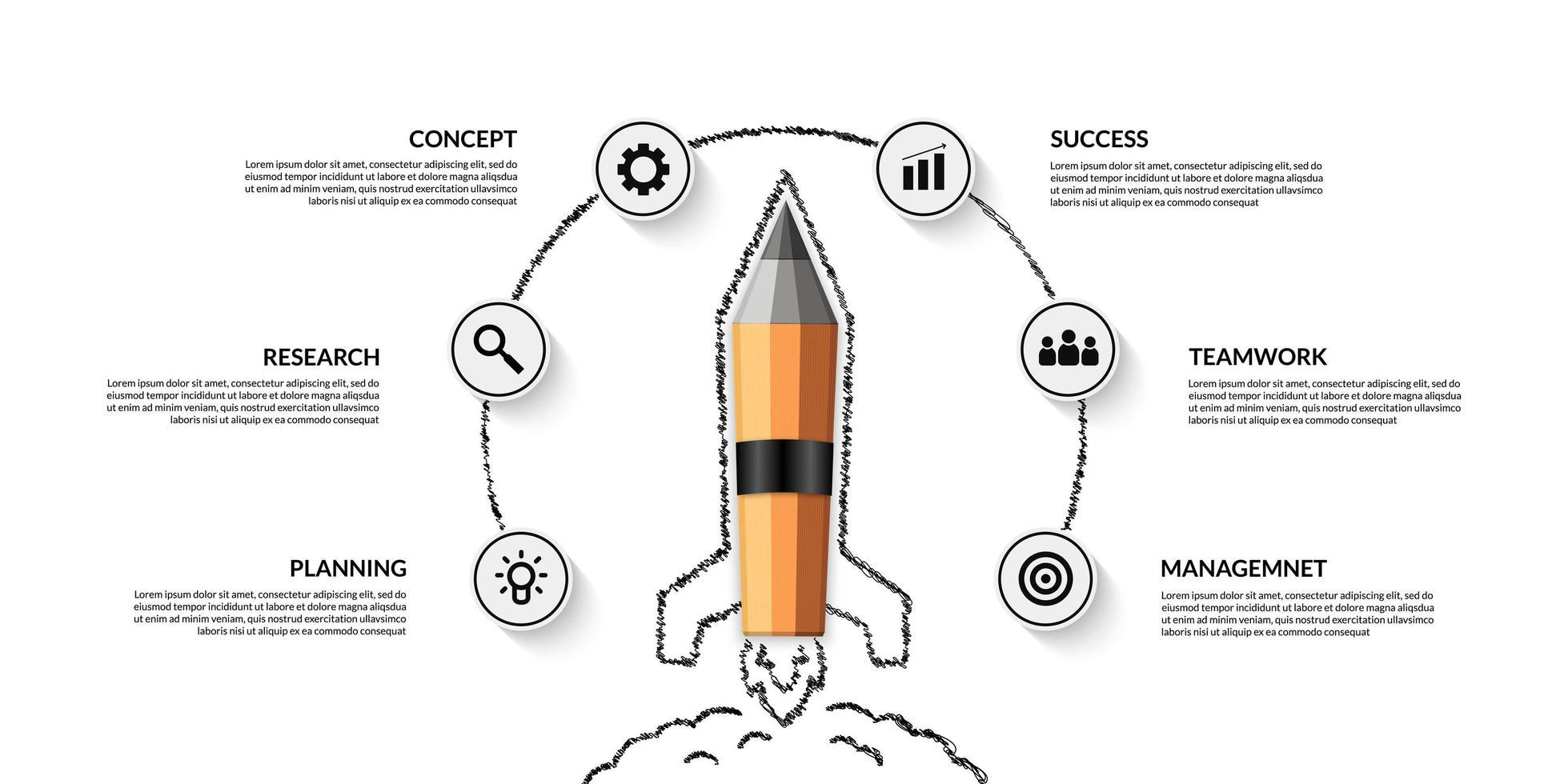 Realistic pencil spaceship launching infographic with multiple options, Welcome back to school background vector