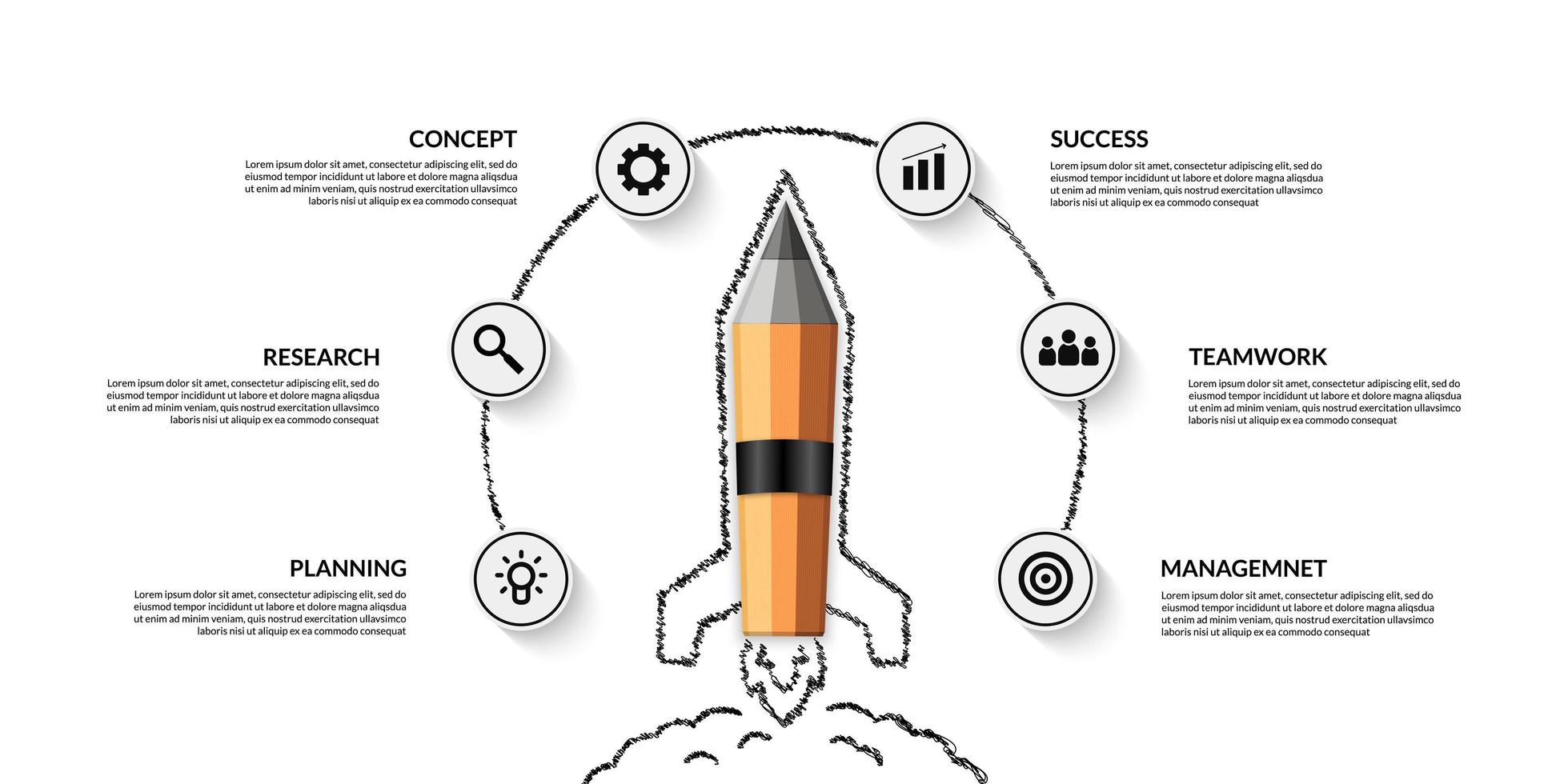 Infografía de lanzamiento de nave espacial de lápiz realista con múltiples opciones, bienvenido al fondo de la escuela vector