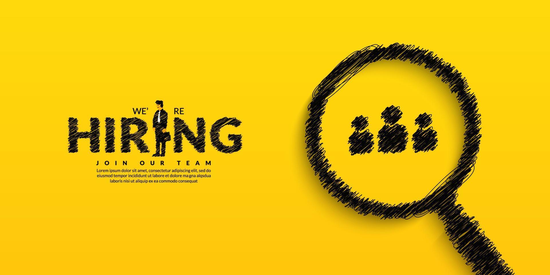 Minimal job vacancy banner for social media post, We are hring background with scribble magnifying glass vector