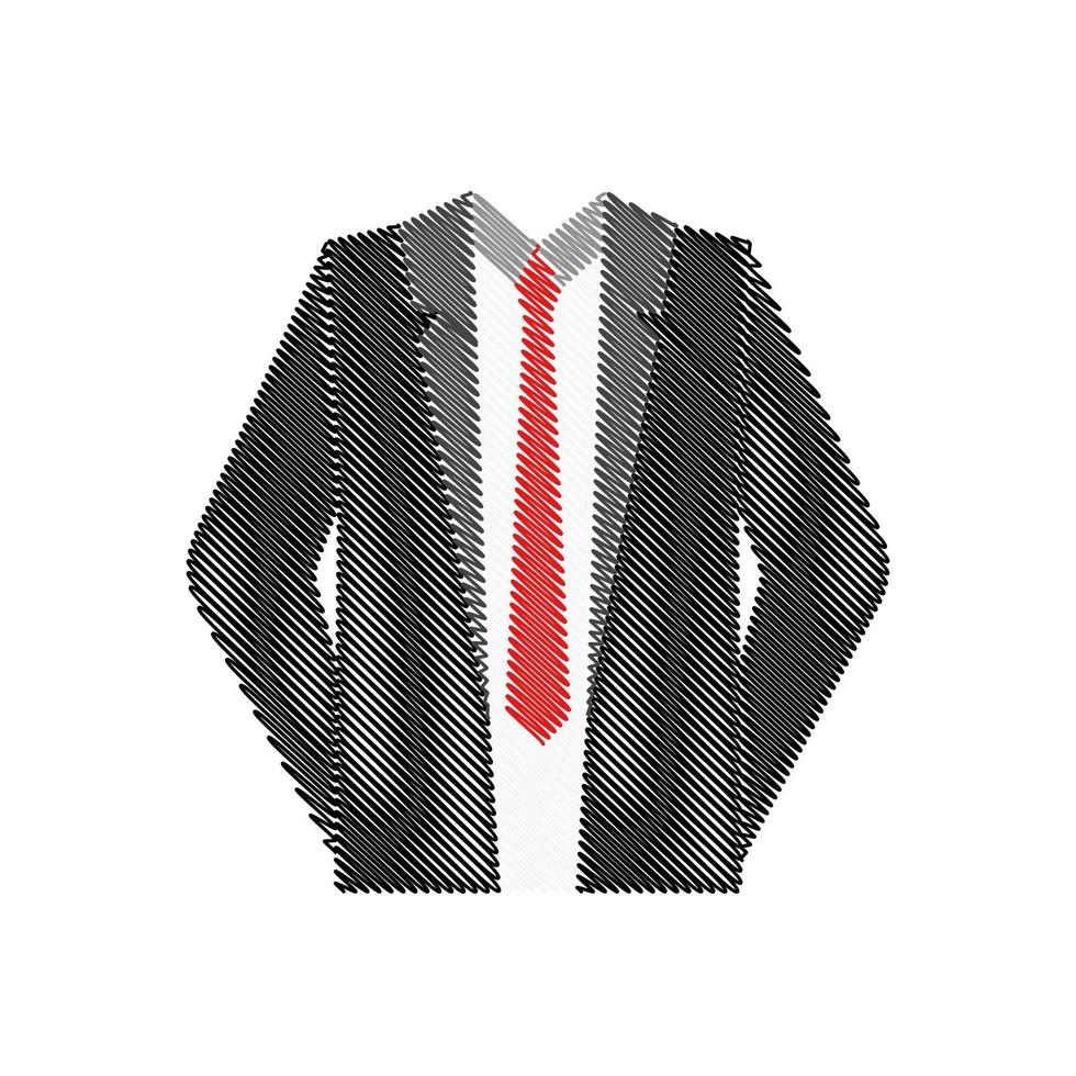 traje de negocios en estilo de efecto garabato, icono de traje de hombre aislado sobre fondo blanco. Chaqueta de boda con ilustración de vector de corbata