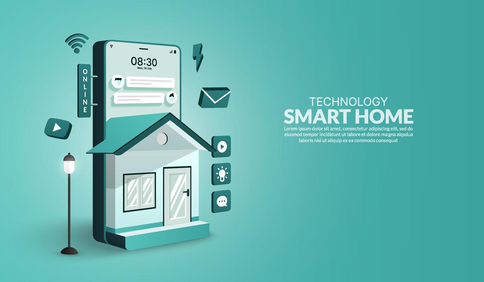 Smart home technology concept,  electronics device controlled of home automation system, Internet of things technology connections by Smart phone vector