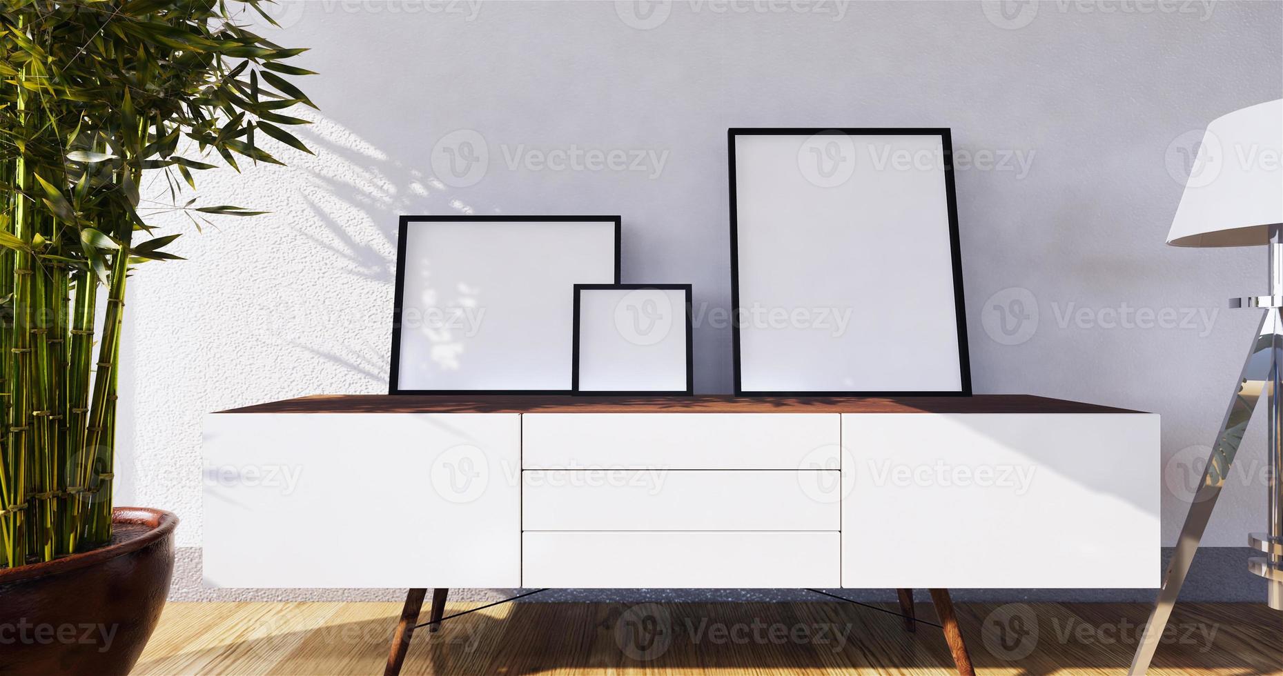 Tv cabinet in modern empty room Japanese style,minimal designs. 3D rendering photo