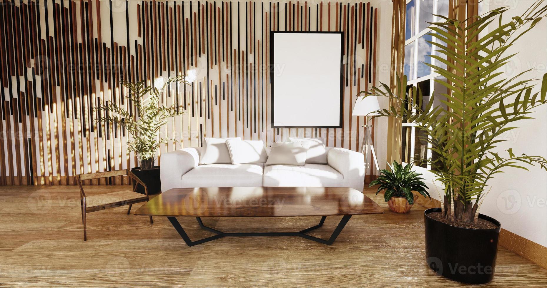 japanese living room with white wall in the background.3D rendering photo