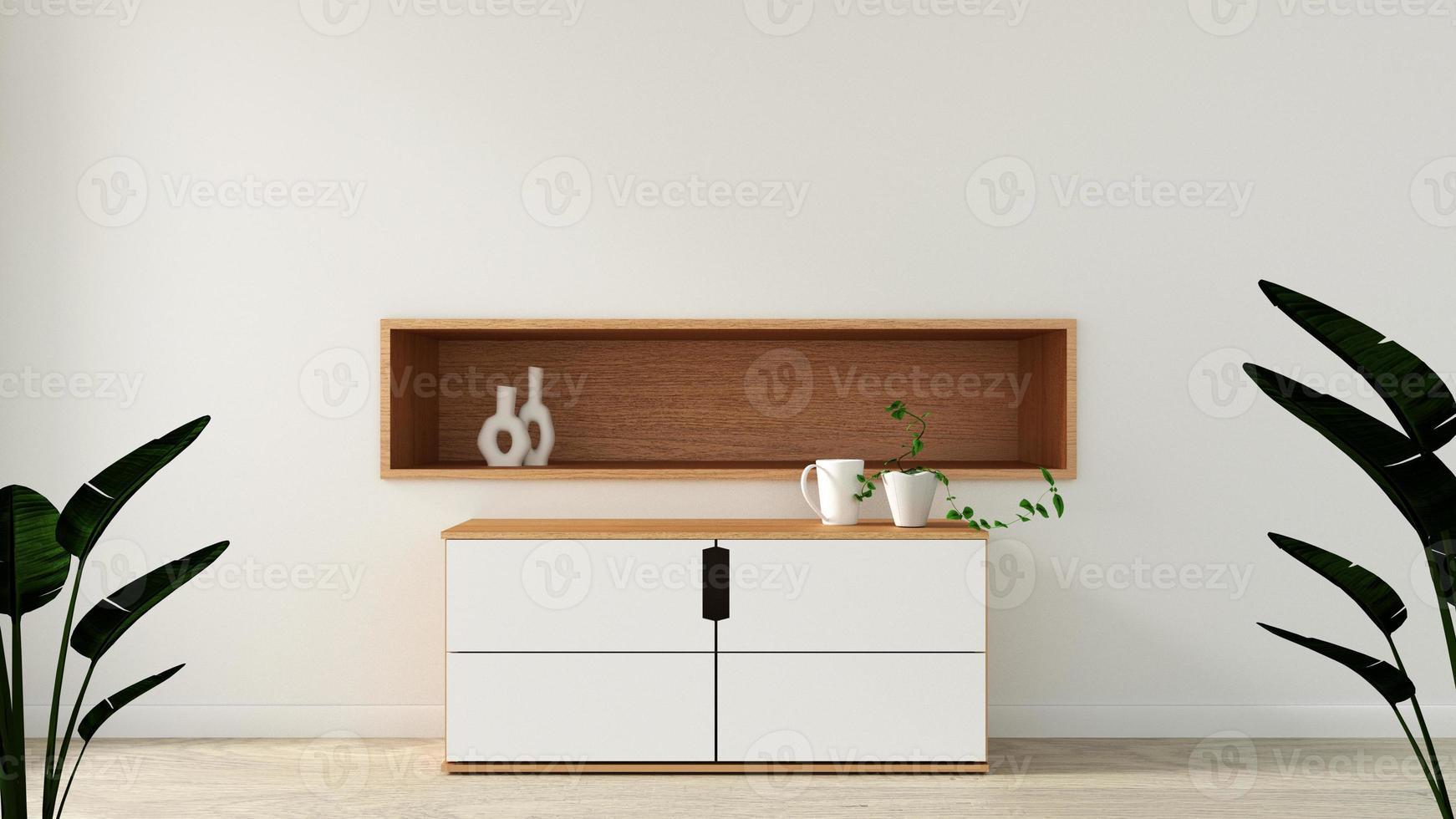 Mueble en habitación vacía moderna estilo japonés, diseños minimalistas. Representación 3d foto