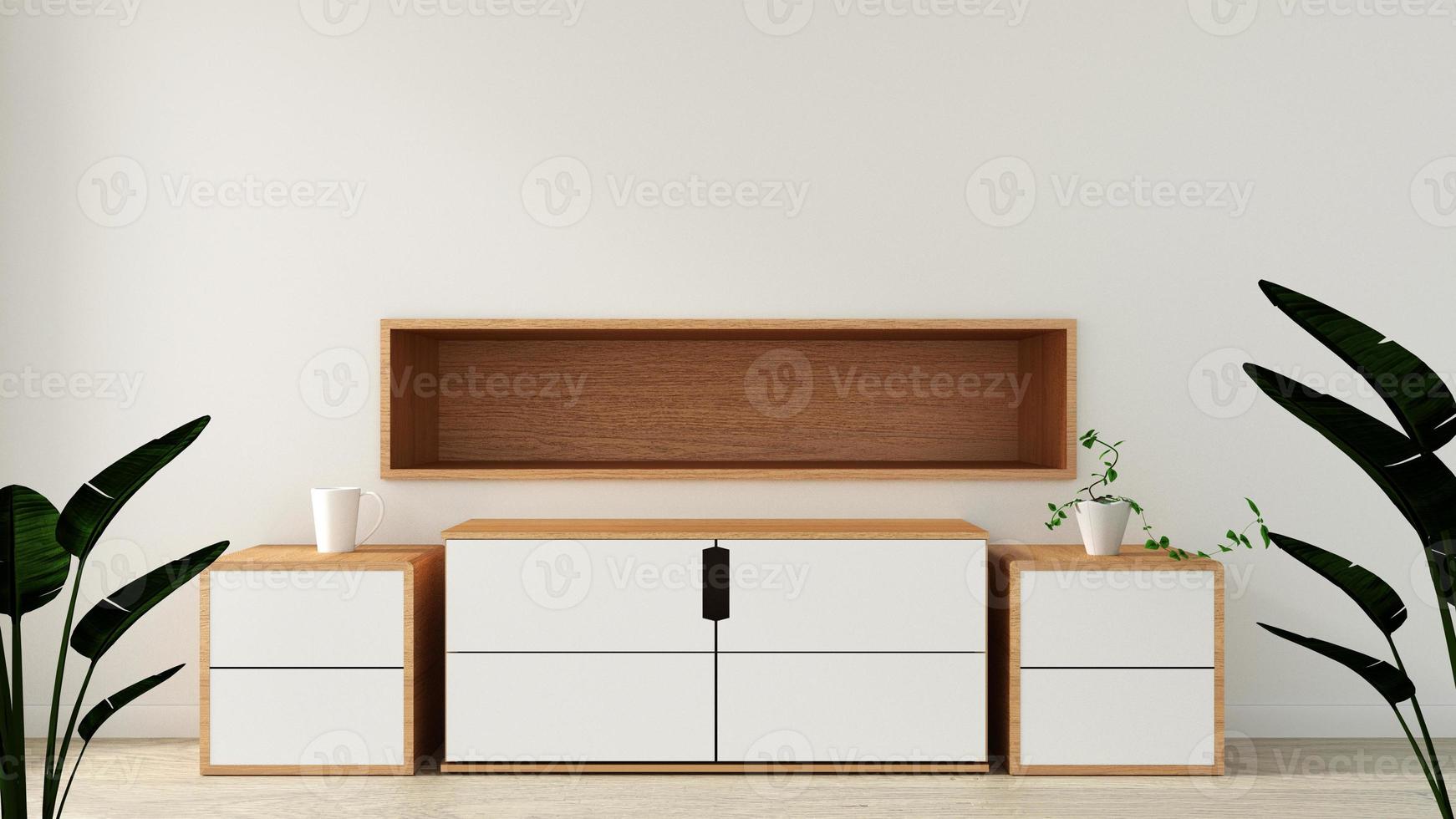 cabinet in modern empty room Japanese style,minimal designs. 3D rendering photo