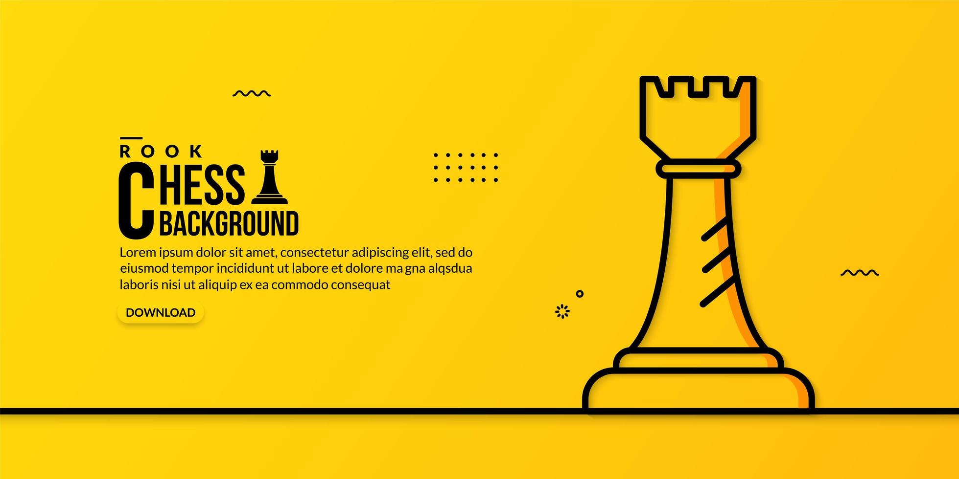 Chess rook linear illustration on yellow background, concept of business strategy and management vector