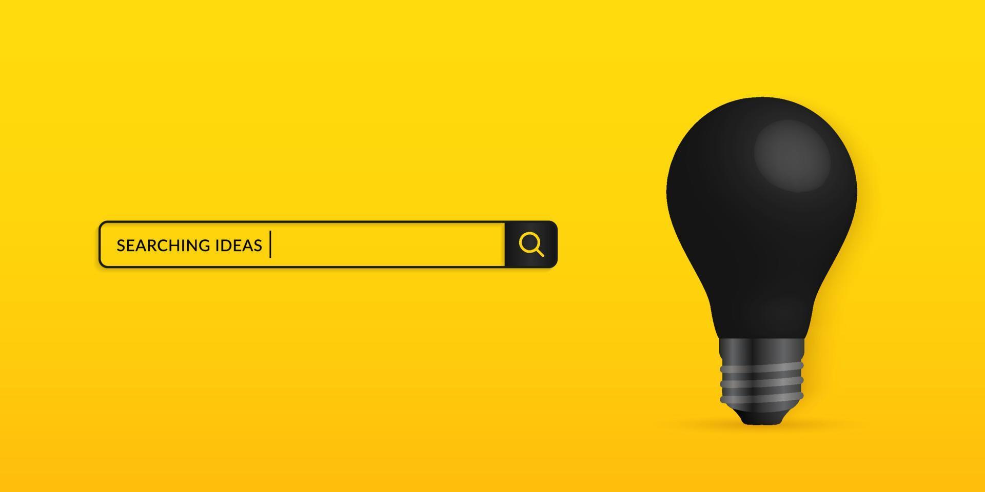 Realistic black light bulb isolated on yellow background, searching idea concept vector