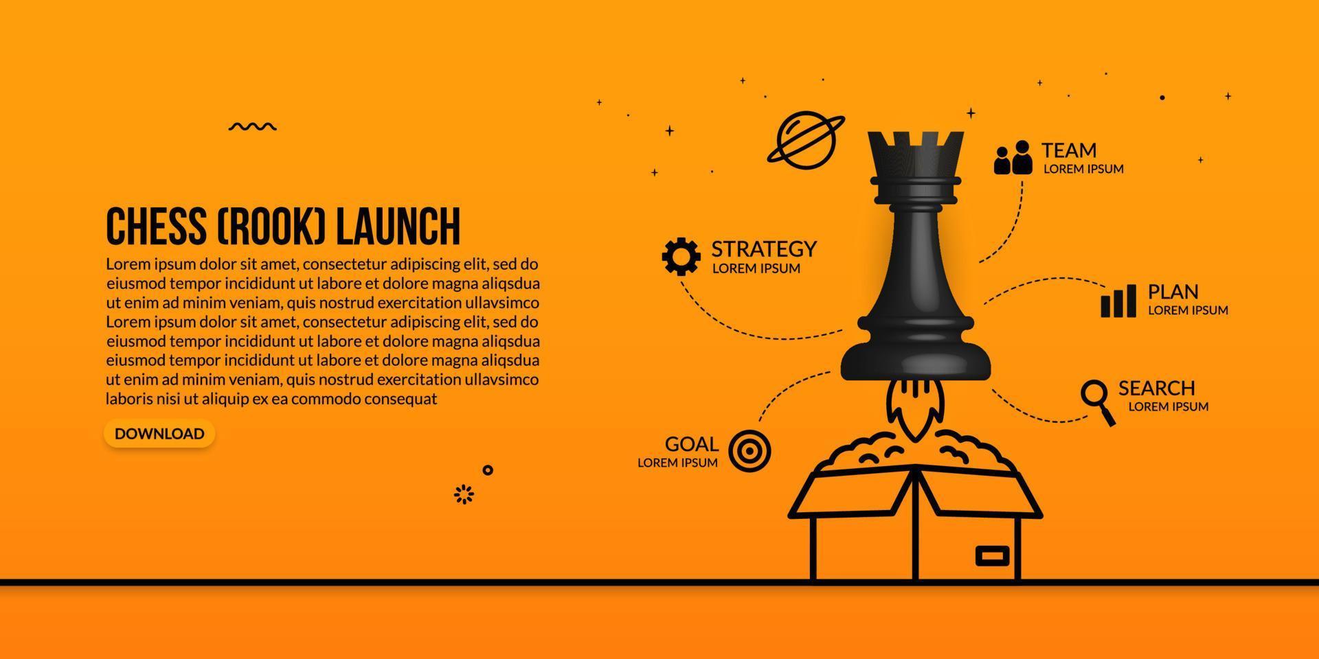 Chess rook launching out of the box infographic concept of business strategy and management vector