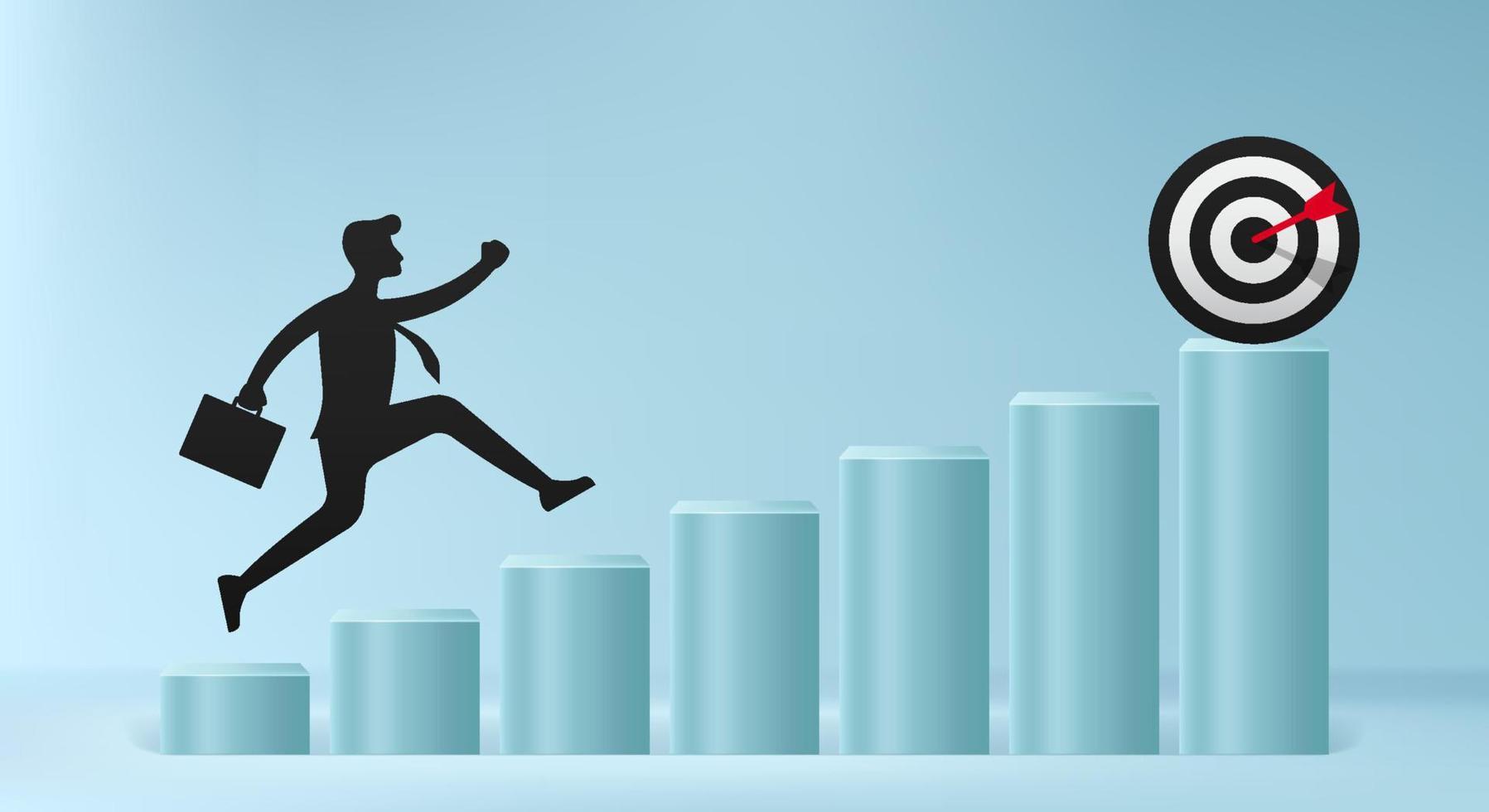 Silhouette of businessman jumps over obstacle to traget, business overcome and success concept vector