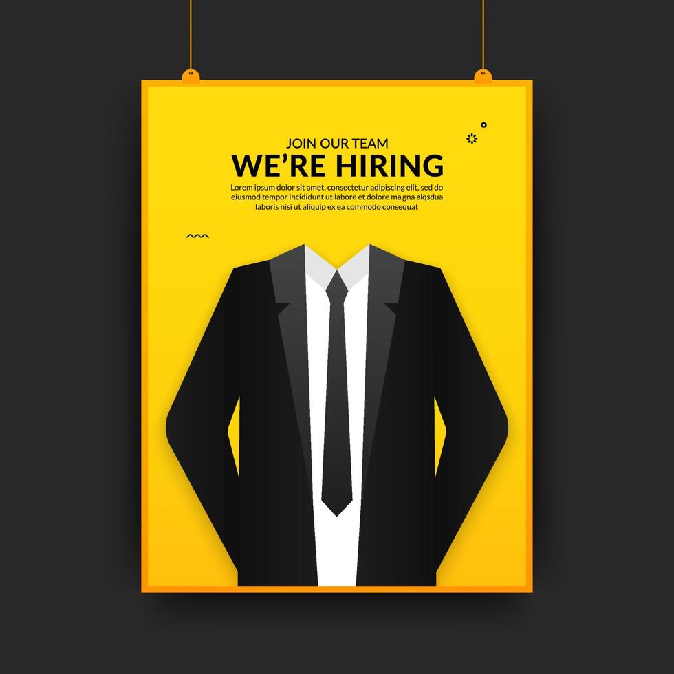 plantilla de póster de redes sociales de vacante de trabajo mínima, estamos hring fyler con el concepto de traje de hombre de negocios vector