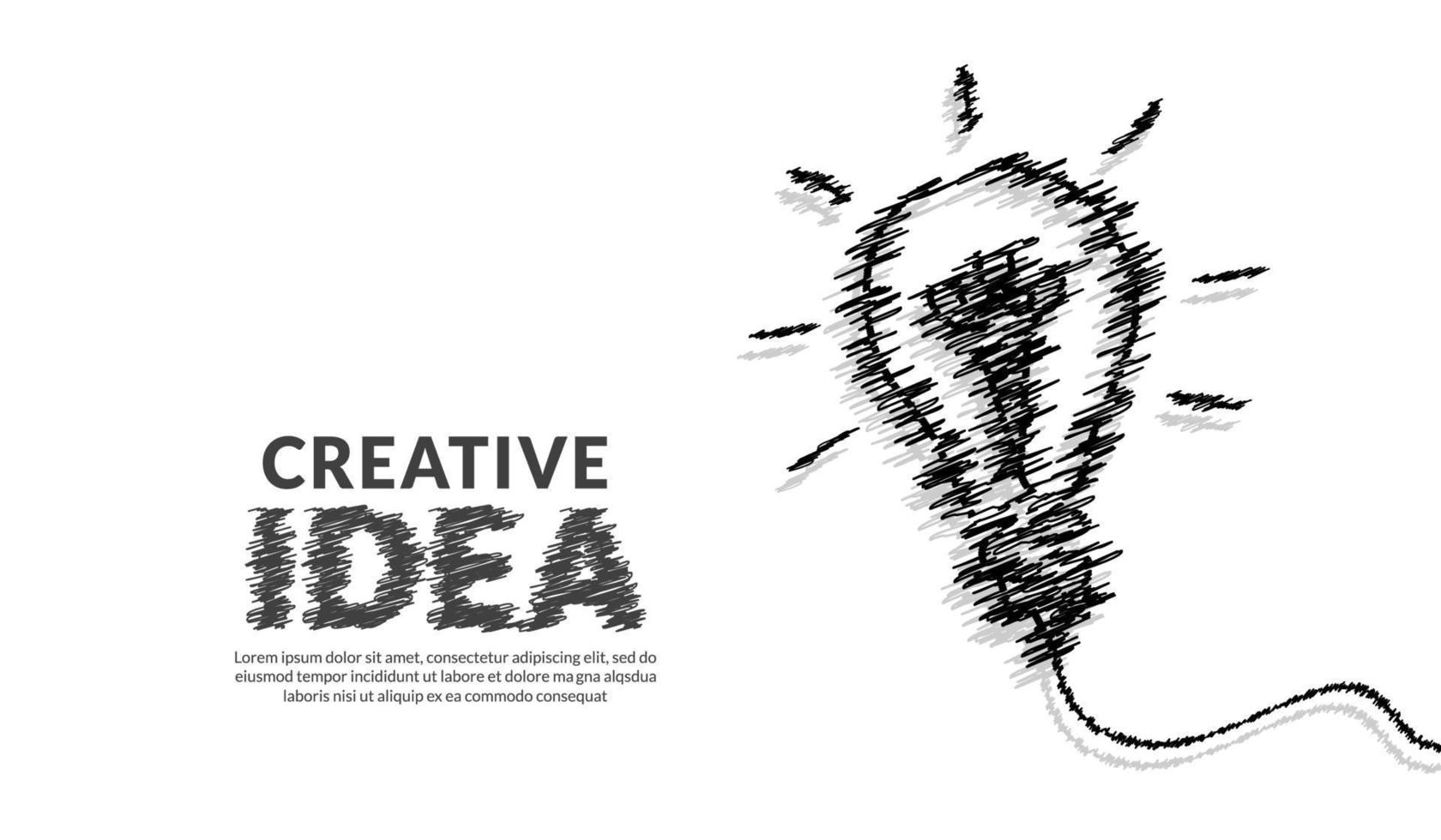 Concepto de ideas creativas con bombilla de doodle y letras de tipografía de fondo de idea, inspiración, innovación, creatividad vector