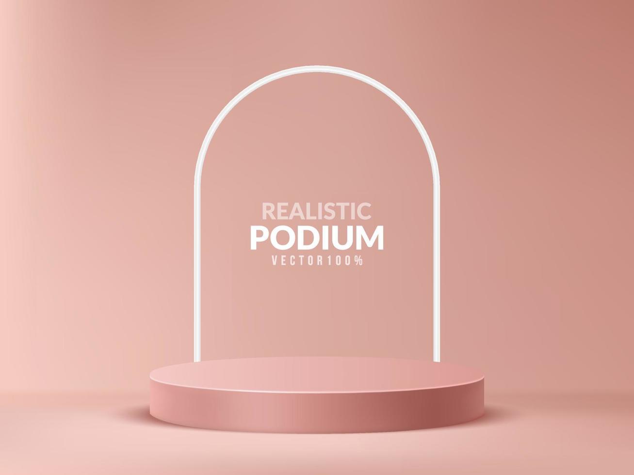 Rounded podium for product display on minimal scene, pink pedestal stage 3D illustration template vector