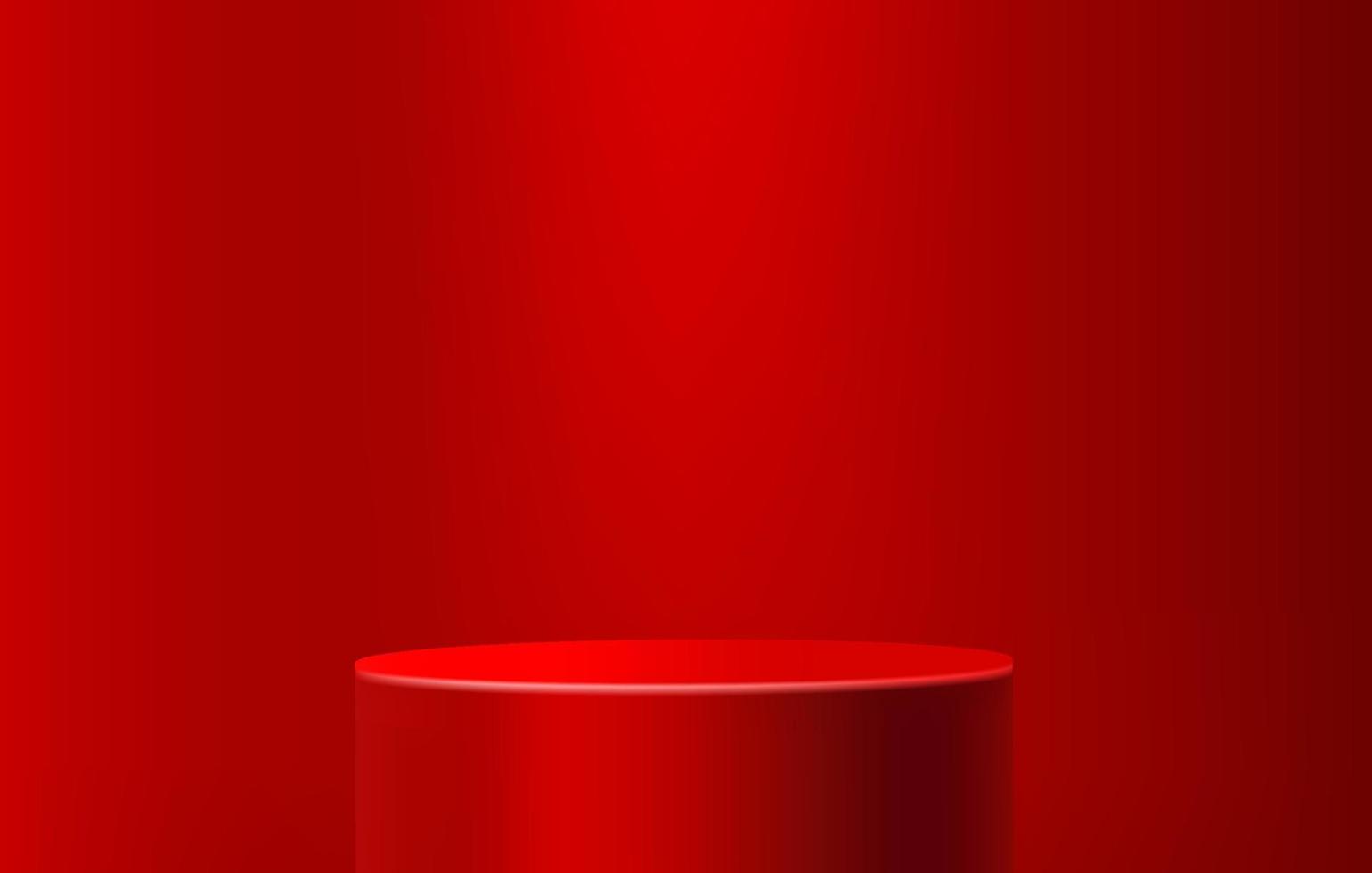 Red podium for product display on minimal scene, 3d red stage pedestal template vector