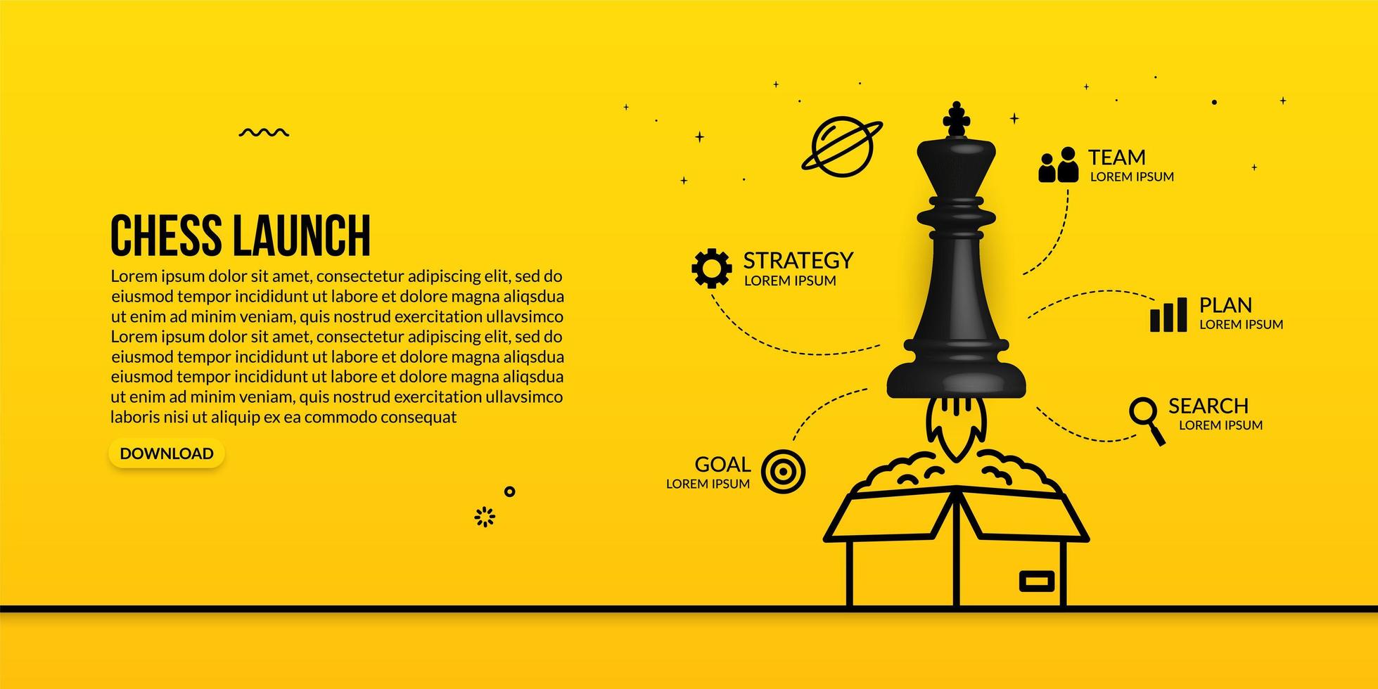 Chess king launching out of the box infographic concept of business strategy and management vector