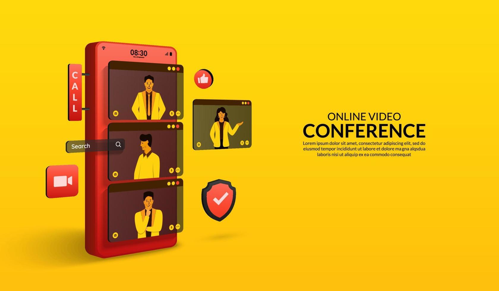 People use Video conference online by smartphone, Group meeting and talking work form home concept vector