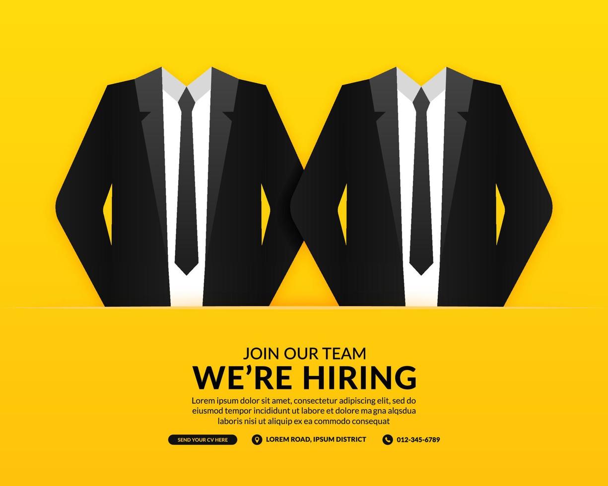 Minimal job vacancy social media background, We are hring banner with businessman suit concept vector
