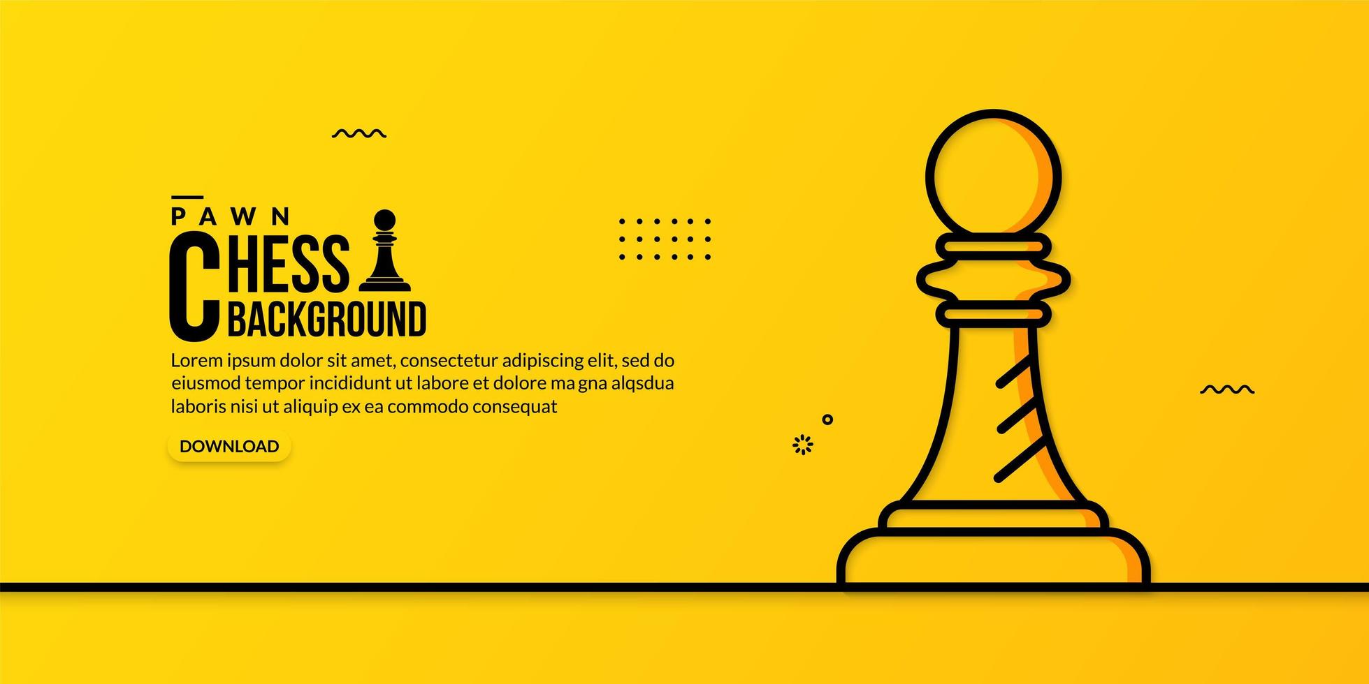 Chess pawn linear illustration on yellow background, concept of business strategy and management vector