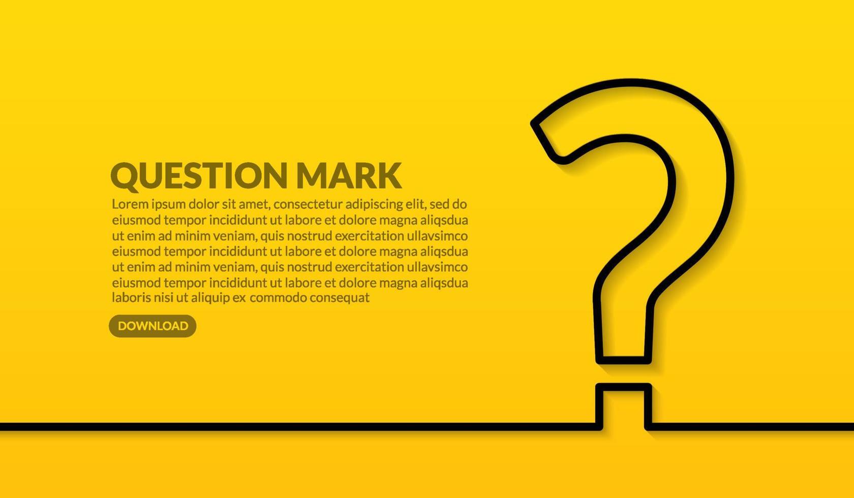 Diseño de línea mínima de signo de interrogación sobre fondo amarillo, concepto de ayuda y soporte vector