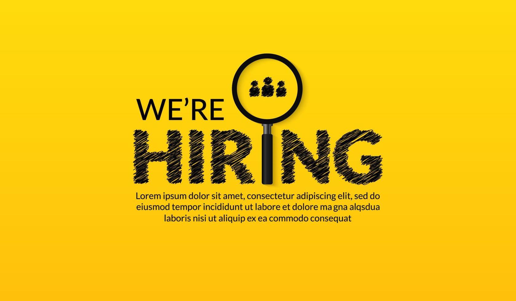 We are hiring lettering template, Job vacancy background with magnifying glass,  business recruitment concept vector