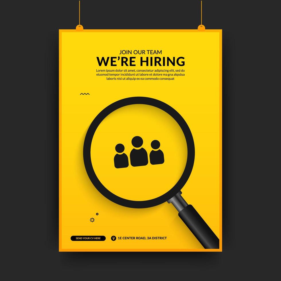 Minimal job vacancy social media poster template, We are hring background with magnifying glass vector