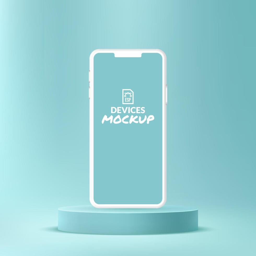 Smartphone podium mockup with blank screen for mobile application presentation, Mobile display stage pedestal on minimal scene vector