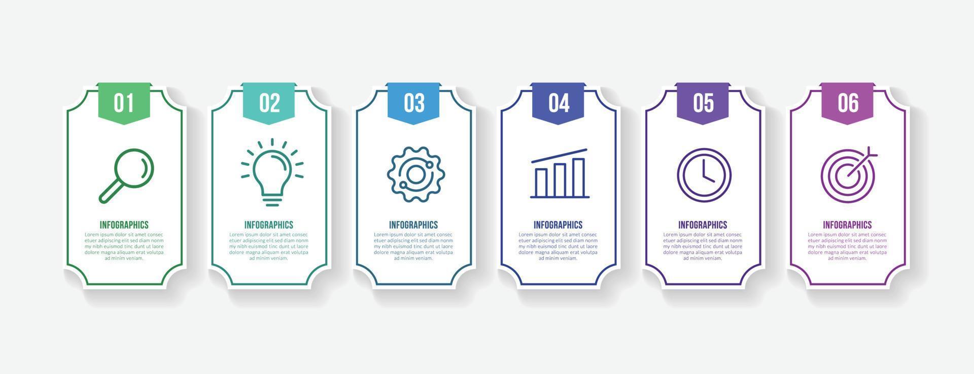 Plantilla de infografía empresarial con 6 opciones, concepto de visualización de datos en estilo minimalista. vector