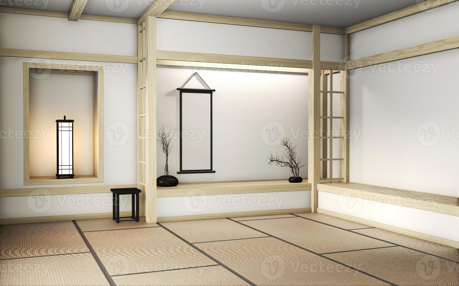 Simulacro, tatami japonés de la habitación vacía. diseñar lo más hermoso.  representación 3d