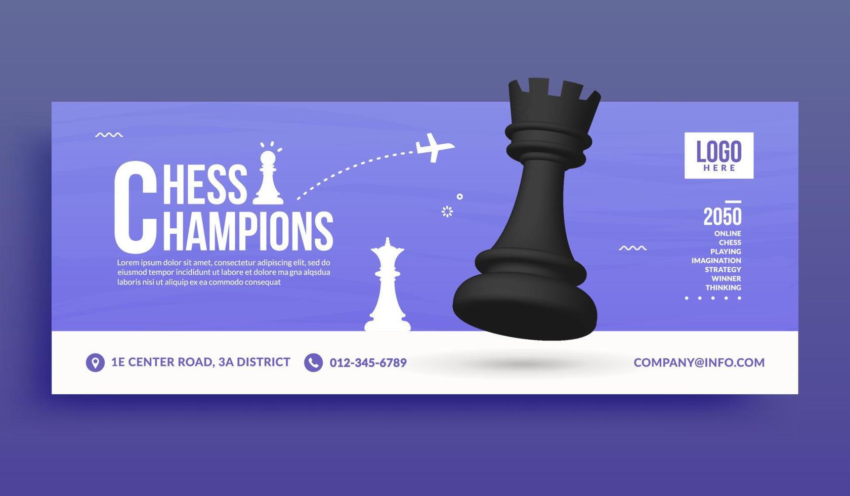 3D chess battle competition social media cover banner template, business strategy and management background vector