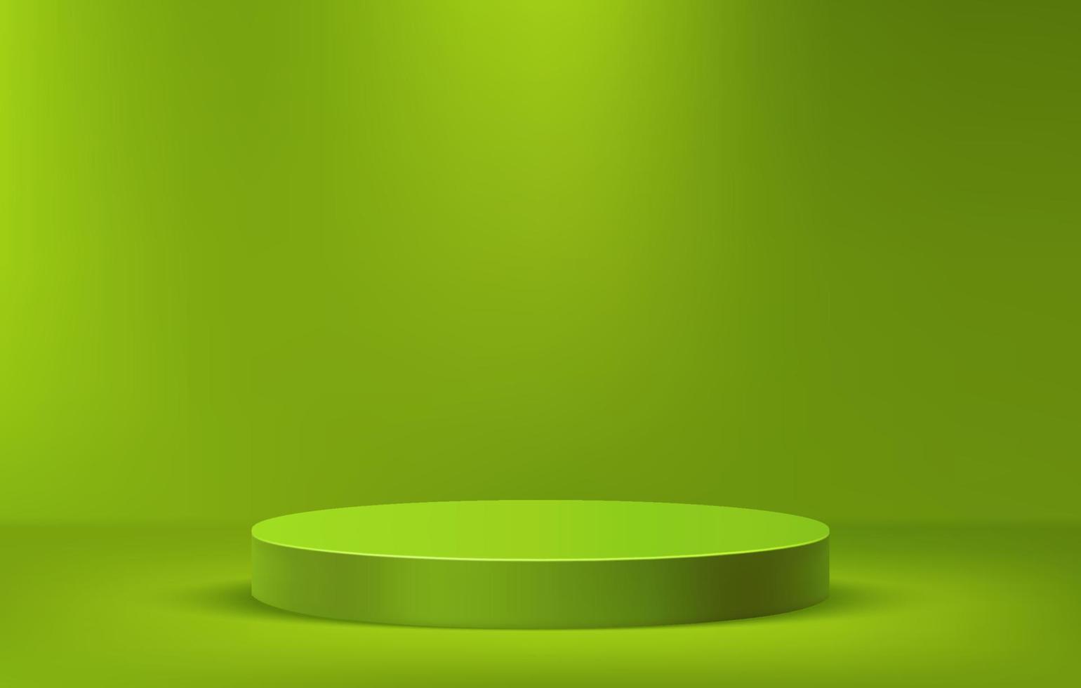 Green podium for product display on minimal scene, green pedestal stage 3D illustration template vector