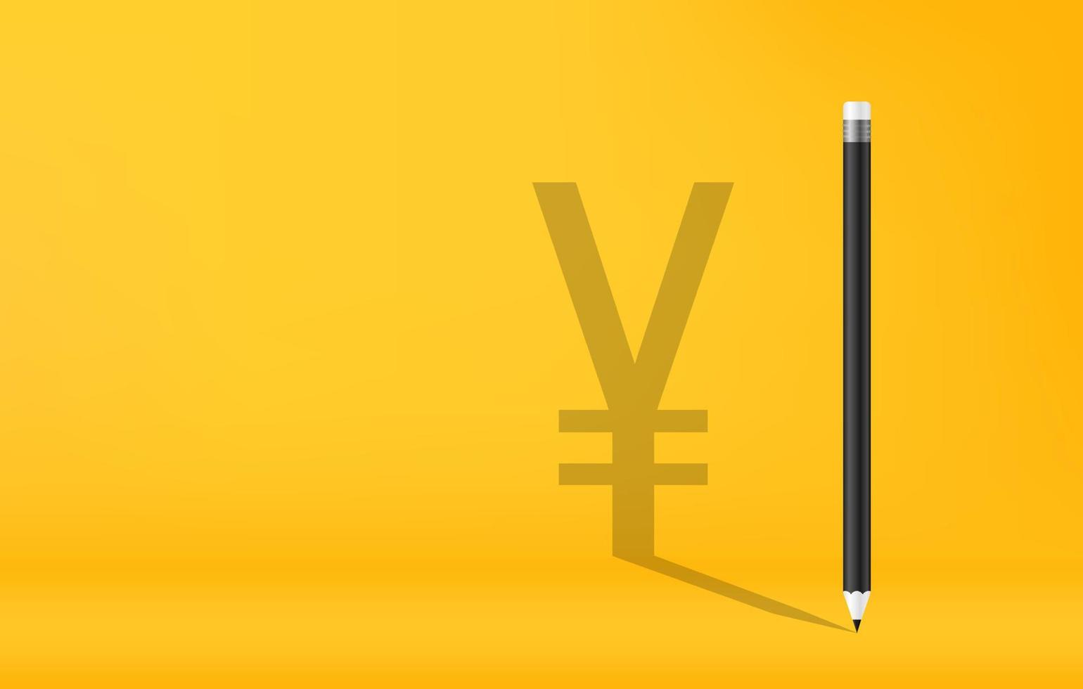 Pencils with yuan currency symbol shadow on yellow background vector