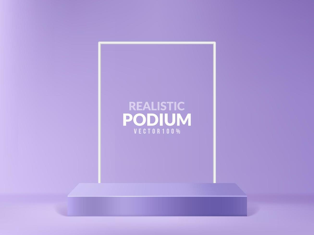 Purple cube podium for product display on minimal scene, purple pedestal stage 3D illustration template vector