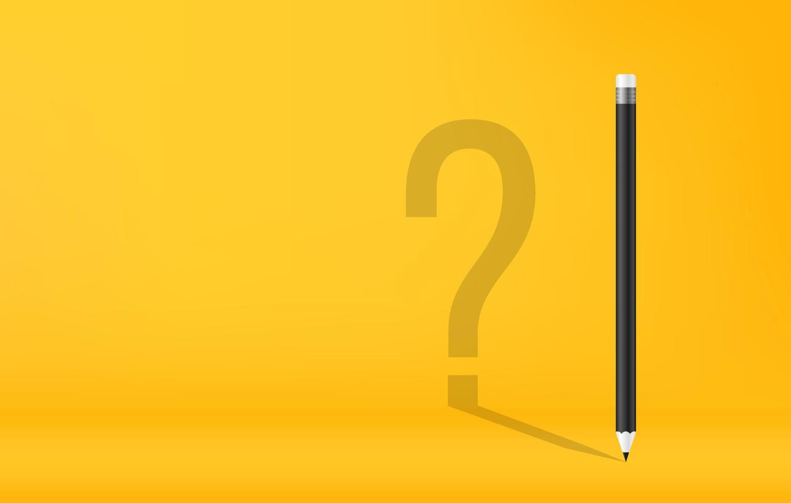 Pencils with question mark shadow on yellow background vector