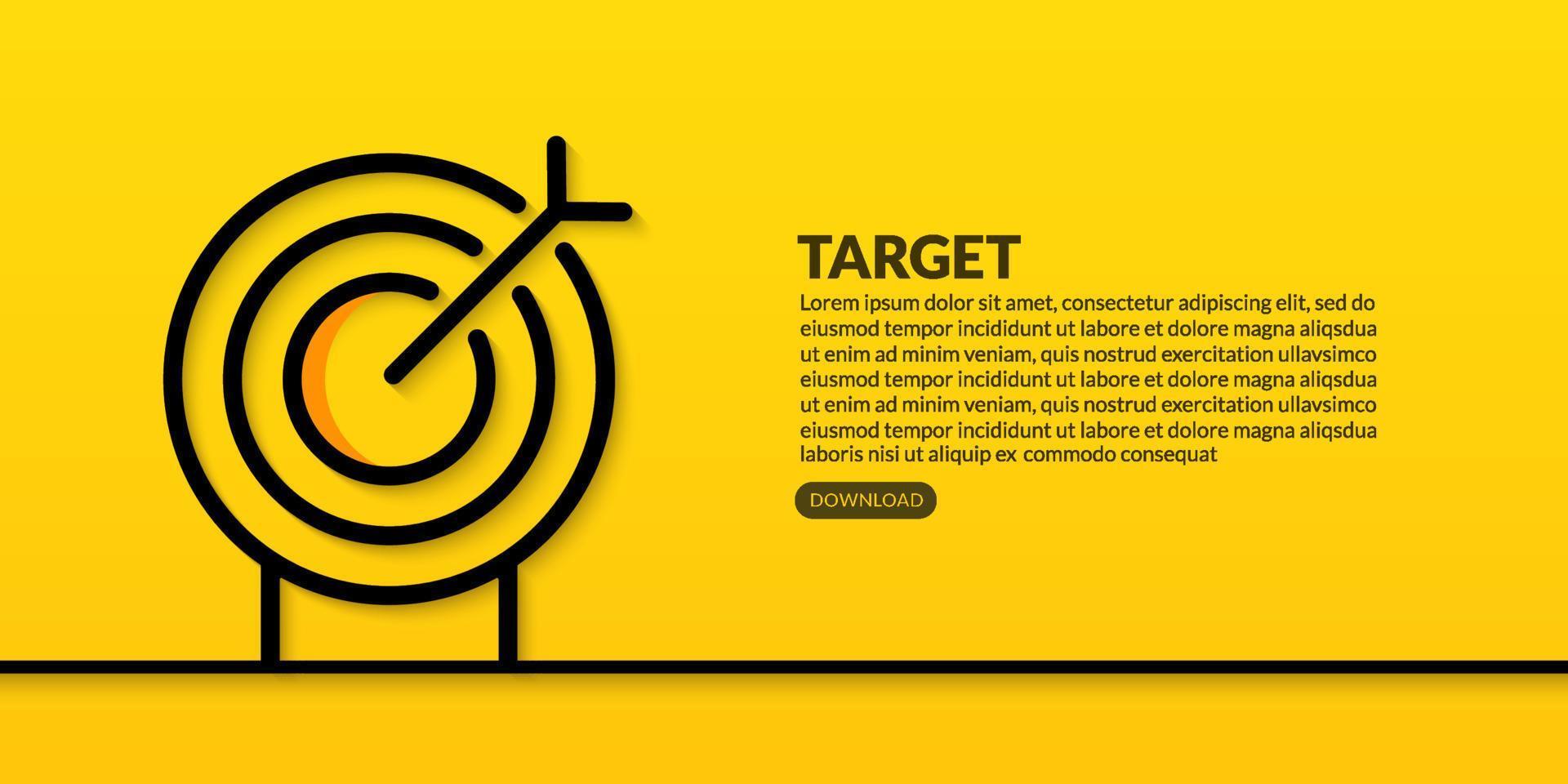 Diseño de línea de objetivo empresarial sobre fondo amarillo, objetivo empresarial y concepto de éxito vector