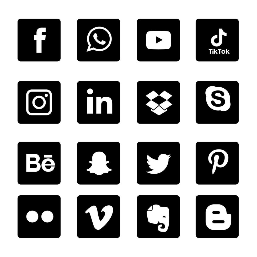 tecnología de iconos planos de redes sociales, red. venta de cara sonriente de grupo de fondo. compartir, me gusta, ilustración vectorial twitter, youtube, whatsapp, snapchat, facebook, instagram, tiktok, tok vector