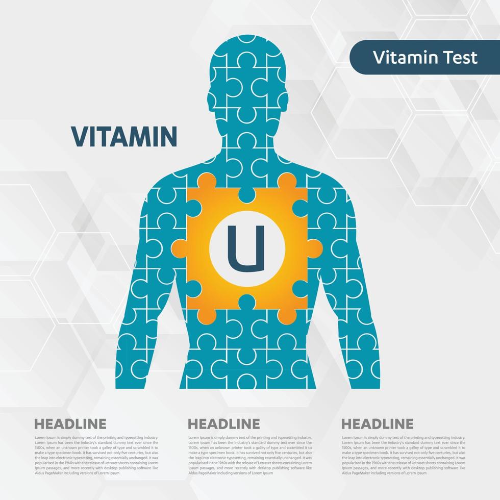 Vitamin U icon Drop collection set, cholecalciferol. golden drop Vitamin complex drop. Medical for heath Vector illustration puzzle man body