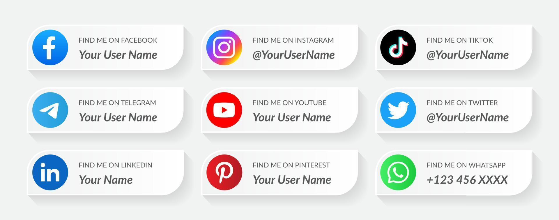 Modern social media lower third icons collection template vector