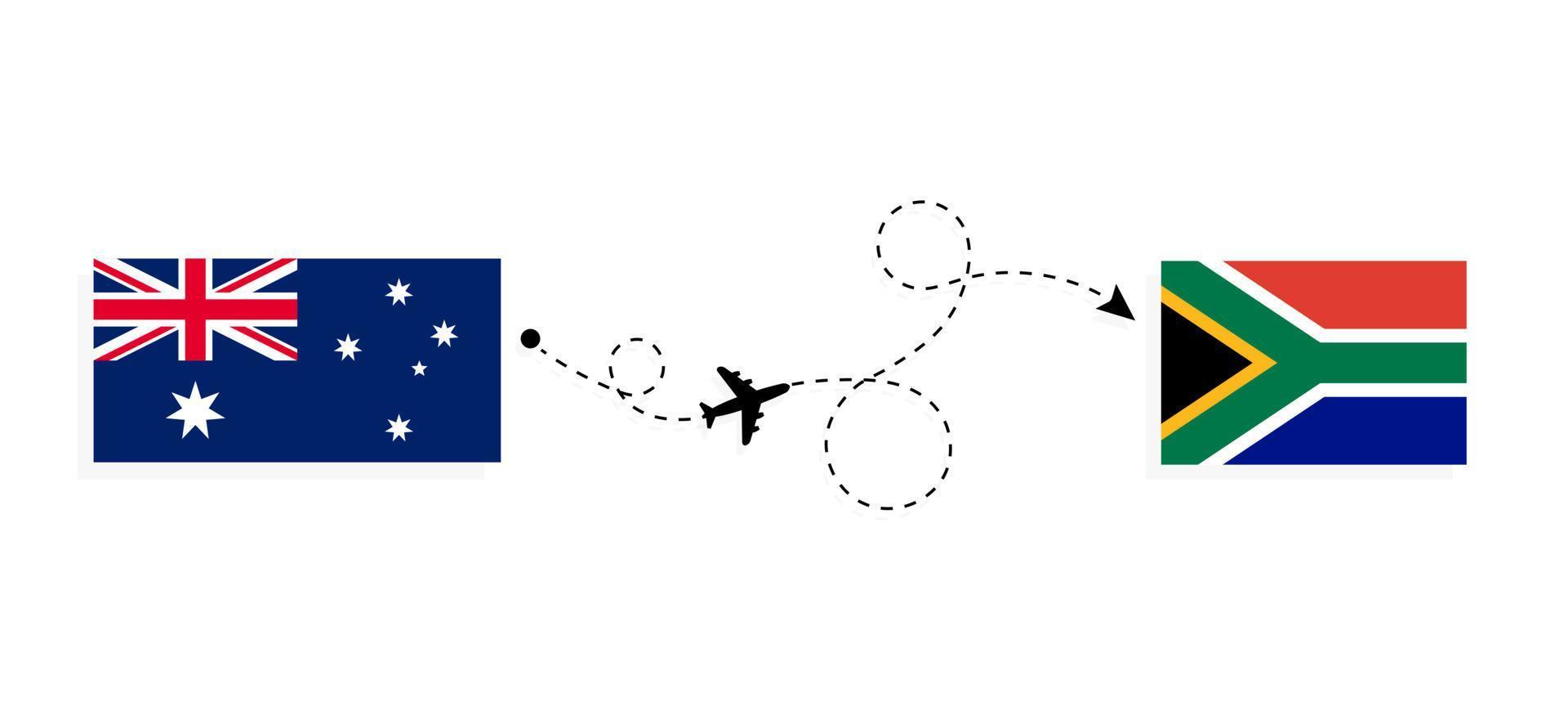 vuelo y viaje desde australia a sudáfrica en avión de pasajeros concepto de viaje vector