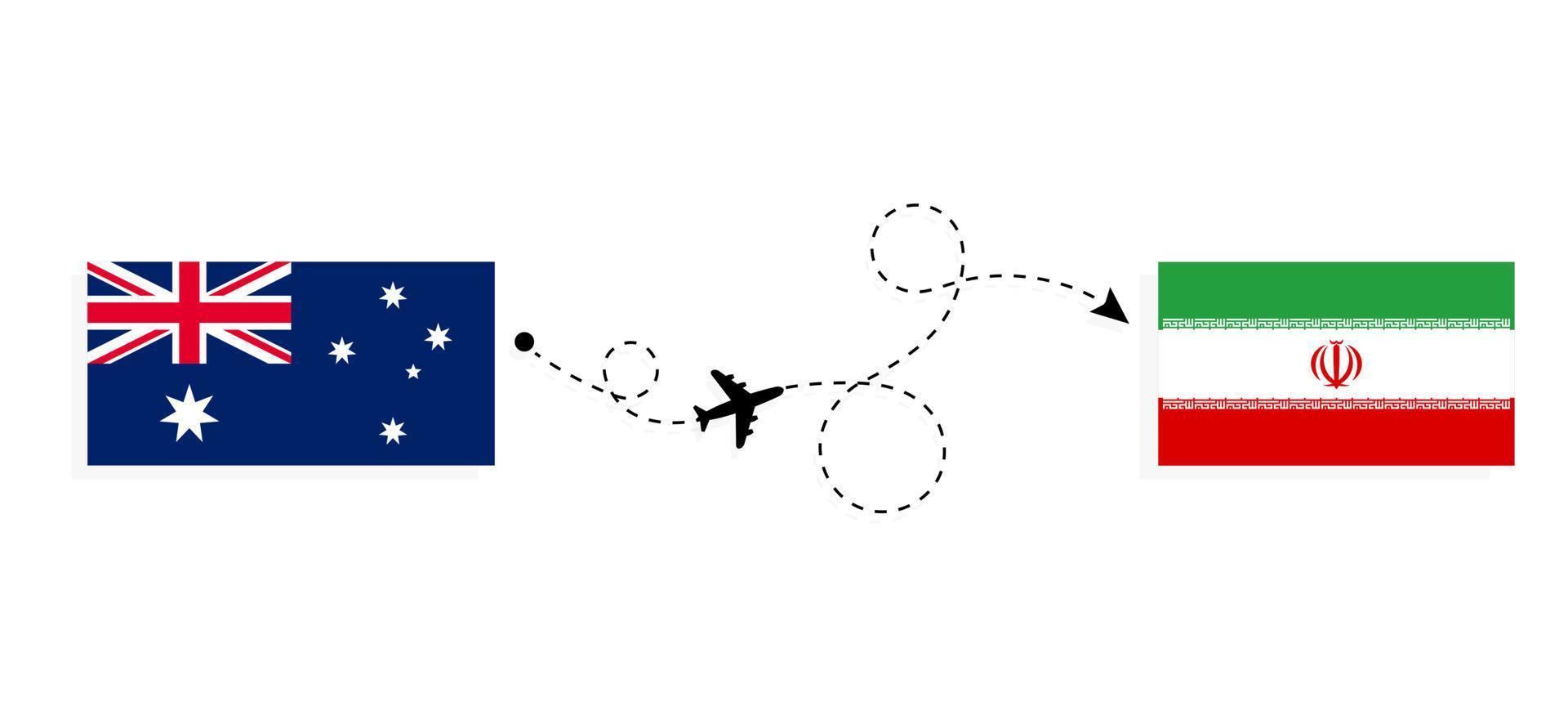 vuelo y viaje desde australia a irán en avión de pasajeros concepto de viaje vector