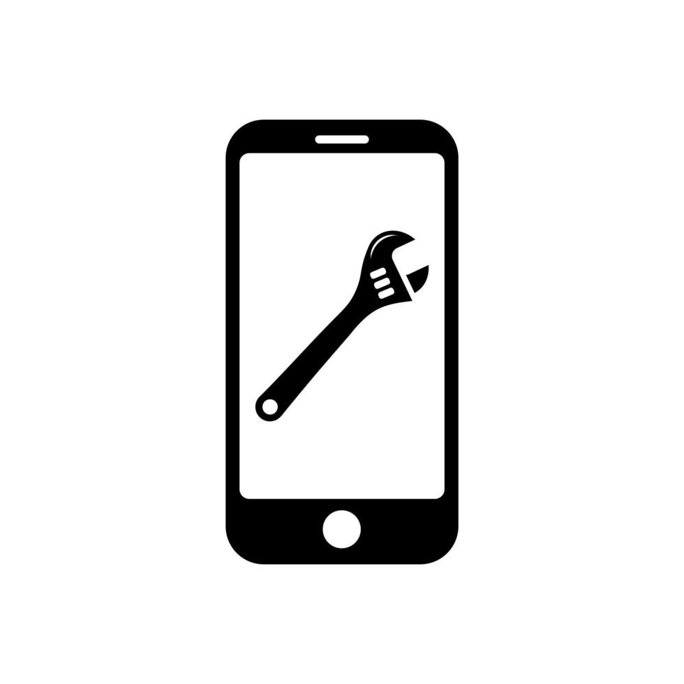 Phone with flat spanner icon symbol for app and web vector