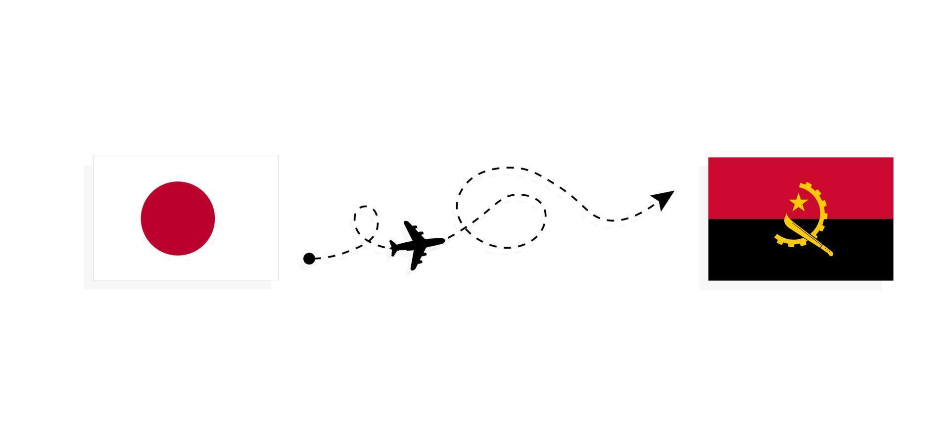 Flight and travel from Japan to Angola by passenger airplane Travel concept vector