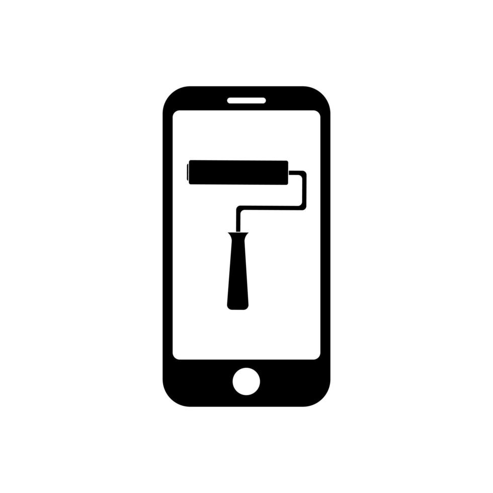 Phone with paint roller solid icon symbol for app and web vector