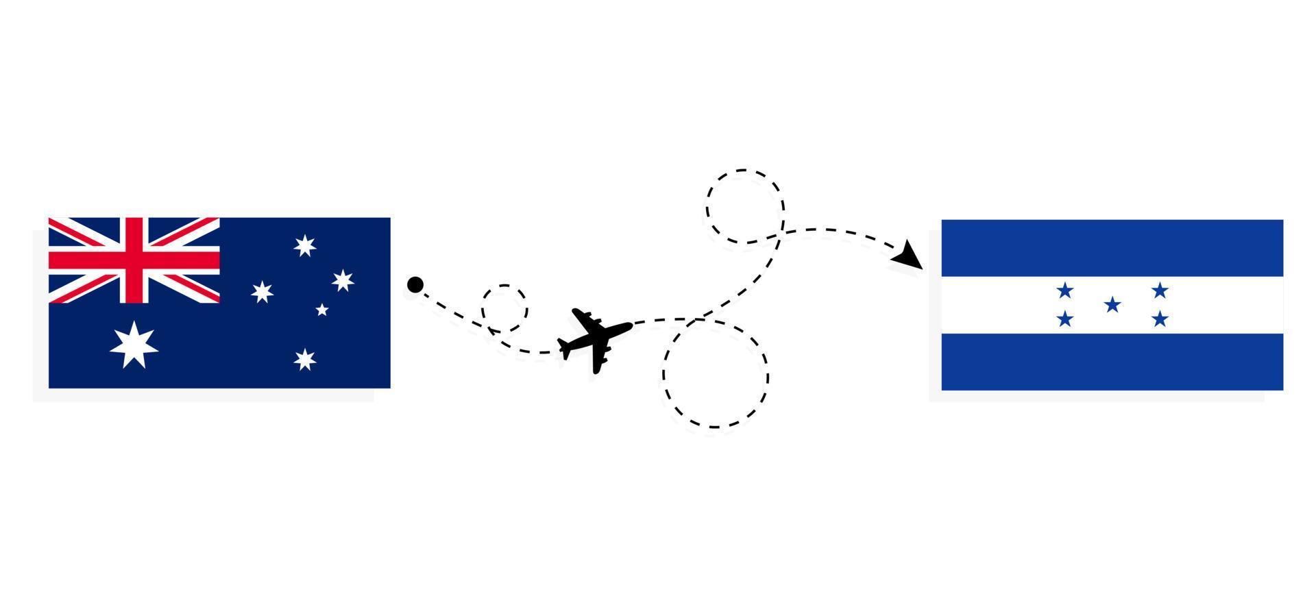 vuelo y viaje desde australia a honduras en avión de pasajeros concepto de viaje vector