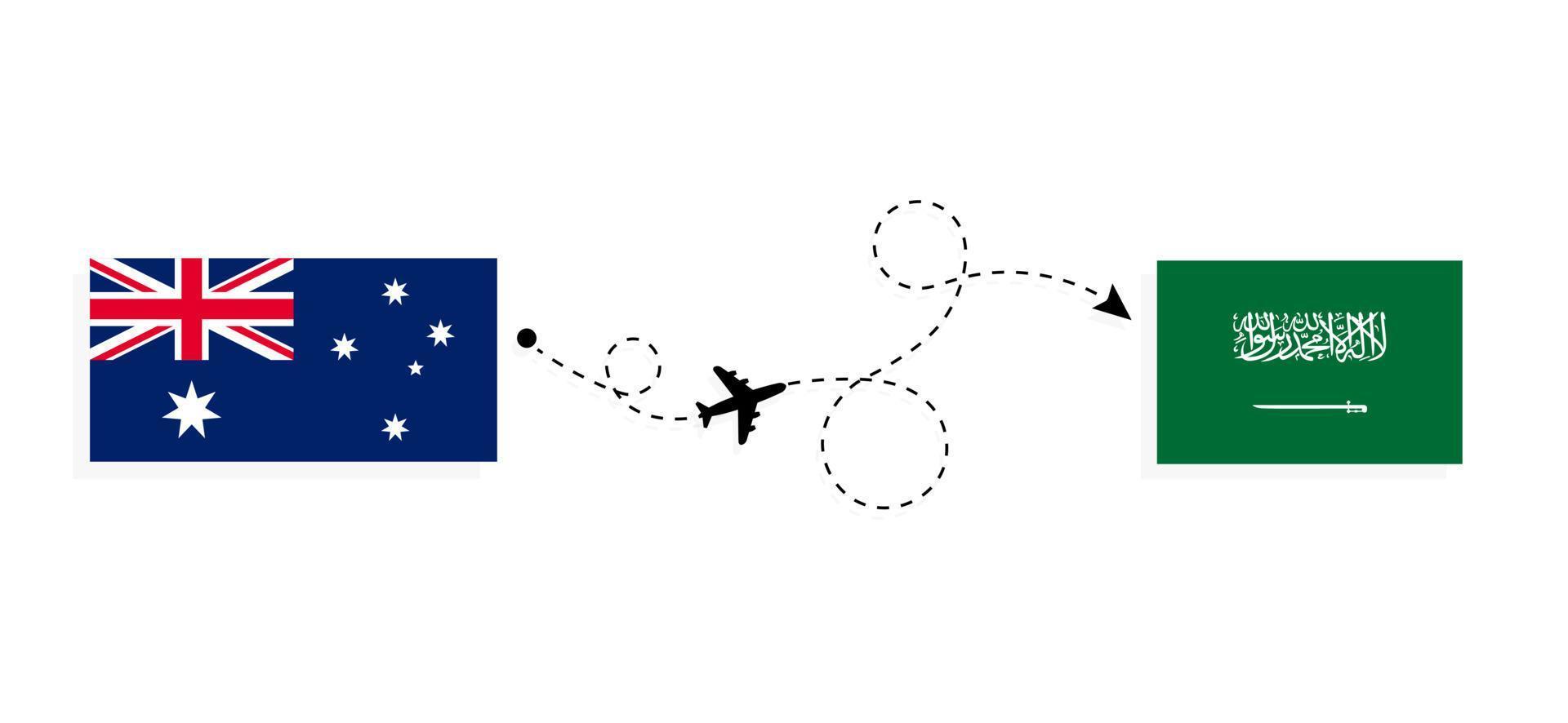 vuelo y viaje desde australia a arabia saudita en avión de pasajeros concepto de viaje vector