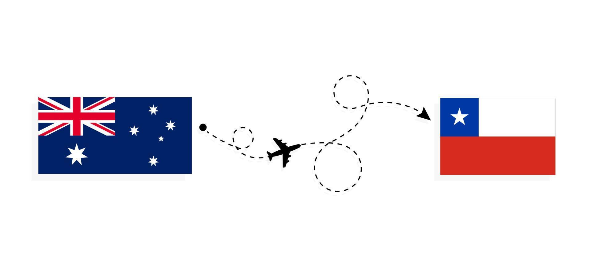 vuelo y viaje desde australia a chile en avión de pasajeros concepto de viaje vector