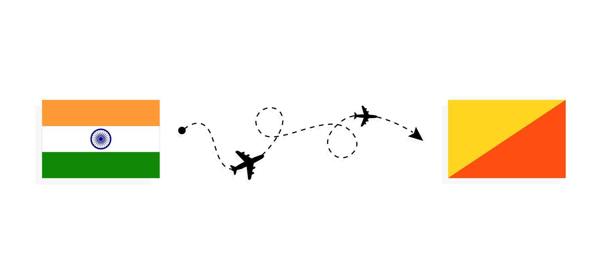 vuelo y viaje desde la india a bután en avión de pasajeros concepto de viaje vector