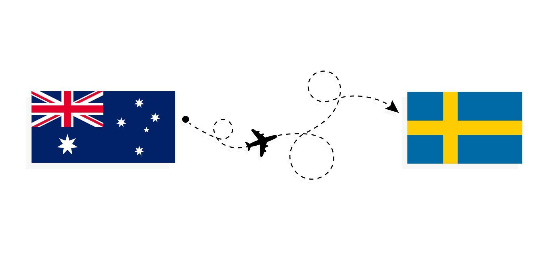 vuelo y viaje desde australia a suecia en avión de pasajeros concepto de viaje vector