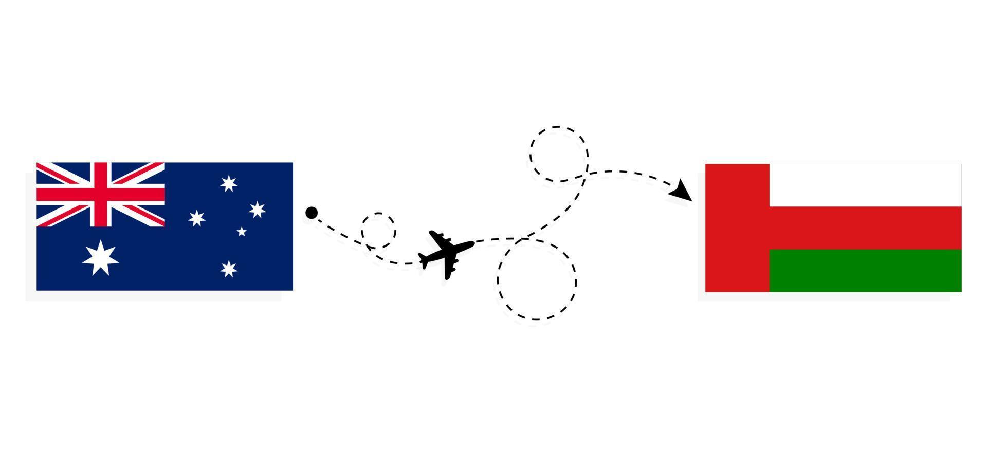 vuelo y viaje desde australia a omán en avión de pasajeros concepto de viaje vector