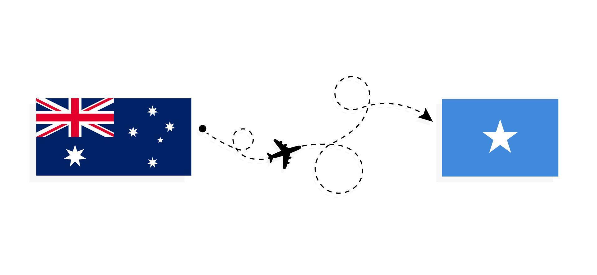 Flight and travel from Australia to Somalia by passenger airplane Travel concept vector